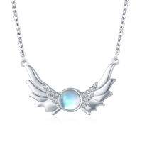 wholesale 925 Sterling Silver Moonstone Angel Wings Pendant Necklace for Women- Silver Plated