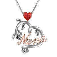 wholesale 925 Sterling Silver CZ Nana Pendant w/Red Heart Crystals - Mother's Day/Birthday Gifts for Her- Silver Plated