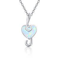 wholesale 925 Sterling Silver Heart-Shaped Fire Opal Treble Clef Pendant Necklace for Women Girls Gifts Fine Jewelry 45cm Chain Length- Silver Plated