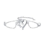 wholesale 925 Sterling Silver Heart-Shaped Crystal Horse Charm Bracelet for Girls - Adjustable Gift for Equestrian Enthusiasts- Silver Plated