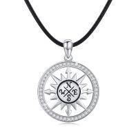wholesale 925 Sterling Silver Round Compass Pendant Necklace with Cubic Zirconia for Men & Women- Silver Plated