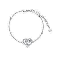 wholesale 925 Sterling Silver Elephant & Heart Charm Bracelet - Mother's Day Gift for Mom- Silver Plated