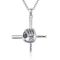 wholesale 925 Sterling Silver Metal Baseball Glove & Bat Cross Pendant Necklace for Men Sports Lover Gift- Oxidized/Oxidised