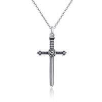 wholesale 925 Sterling Silver Cross Sword Pendant Necklace 14k Gold Plated Gothic Jewelry for Men Women Gifts- Oxidized/Oxidised