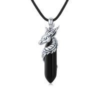 wholesale 925 Sterling Silver Black Onyx Dragon Head Necklace Protection Charm  for Men/Women- Oxidized/Oxidised