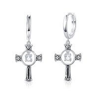 wholesale 925 Sterling Silver Celtic Cross CZ Hoop Earrings s for Her Him- Oxidized/Oxidised