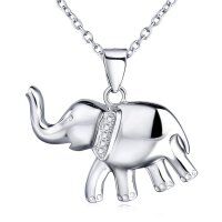 wholesale 925 Sterling Silver Elephant Pendant Necklace with Cubic Zirconia Accents for Women- Rhodium Plated