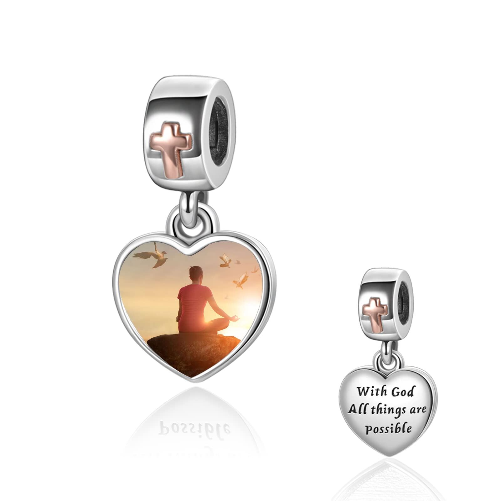 Sterling Silver Cross Heart Charm - Rhodium And Rose Gold Plated- Rhodium And Rose Gold Plated