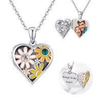 wholesale 925 Sterling Silver Heart-Shaped Daisy Photo Locket Pendant with Engraving and Chain - Always in My Heart- Oxidized/Oxidised