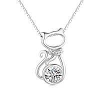 wholesale 925 Sterling Silver & Swarovski Crystal Cat Pendant Necklace for Women Gifts Jewelry- Rhodium Plated