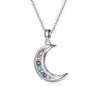 wholesale 925 Sterling Silver Crescent Moon with Colorful Stones Pendant Necklace for Women- Rhodium Plated