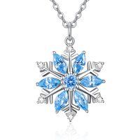 wholesale 925 Sterling Silver Blue Crystal Snowflake Pendant Necklace Elegant s for Women- Rhodium Plated