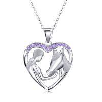 wholesale 925 Sterling Silver Purple Crystal Heart Horse Pendant Necklace Lucky Charm s for Women GirlsCowgirlsEquestrianBirthdayMother'sDay- Rhodium Plated