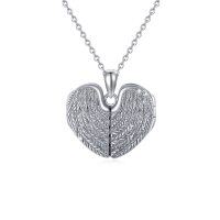wholesale 925 Sterling Silver Angel Wing Heart Lockets Necklaces for Women- Rhodium Plated