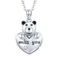 wholesale 925 Sterling Silver Teddy Bear Heart Pendant Miss You Necklace Gifts for Women- Rhodium Plated