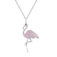 wholesale 925 Sterling Silver Pink Crystal Flamingo Pendant Necklace for Girls- Rhodium Plated