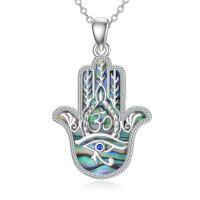 wholesale 925 Sterling Silver Abalone Shell Hamsa Evil Eye Pendant Necklace for Women- Rhodium Plated
