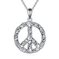 wholesale 925 Sterling Silver Celtic Knot Peace Sign Pendant Necklace Jewelry for Women and Men- Oxidized/Oxidised