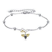 wholesale 925 Sterling Silver Honeycomb & Bee Anklet for Women - Minimalist Jewelry- Rhodium And Gold Plated