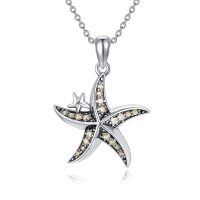 wholesale 925 Sterling Silver Starfish Pendant Necklace with Cubic Zirconia and Chain for Women- Oxidized/Oxidised