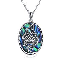 wholesale 925 Sterling Silver Abalone Shell Triquetra Wolf Pendant Necklace for Women- Oxidized/Oxidised