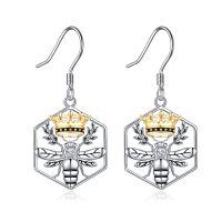 wholesale 925 Sterling Silver Queen Bee Crown Dangle Earrings with Cubic Zirconia and Gold Plating for Women- Rhodium And Gold Plated