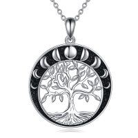 wholesale 925 Sterling Silver Moon Phase Tree of Life Pendant Necklace for Women- Oxidized/Oxidised