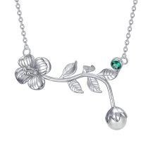 wholesale 925 Sterling Silver Floral Pearl & Emerald Pendant Necklaces for Women- Oxidized/Oxidised
