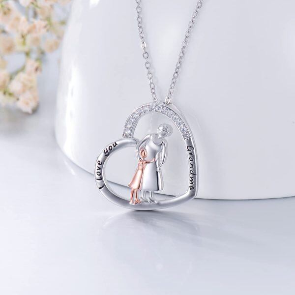 Sterling Silver "I Love You Grandma" Pendant Necklace-2