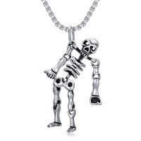 wholesale 925 Sterling Silver Gothic Skeleton Pendant Necklace  for Men - Halloween - Oxidized/Oxidised