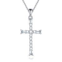 wholesale 925 Sterling Silver CZ Cross Pendant Necklace for Women- Rhodium Plated