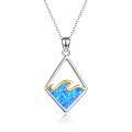 wholesale 925 Sterling Silver Blue Fire Opal Wave Pendant Necklace - Ocean Inspired Jewelry for Women's Gifts-0-0