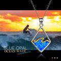 wholesale 925 Sterling Silver Blue Fire Opal Wave Pendant Necklace - Ocean Inspired Jewelry for Women's Gifts-0-2