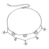 wholesale 925 Sterling Silver Starfish Shell Charm Beaded Chain Anklet Jewelry for Women- Oxidized/Oxidised