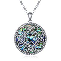 wholesale 925 Sterling Silver Round Celtic Knot Abalone Shell Pendant Necklace for Women- Rhodium Plated