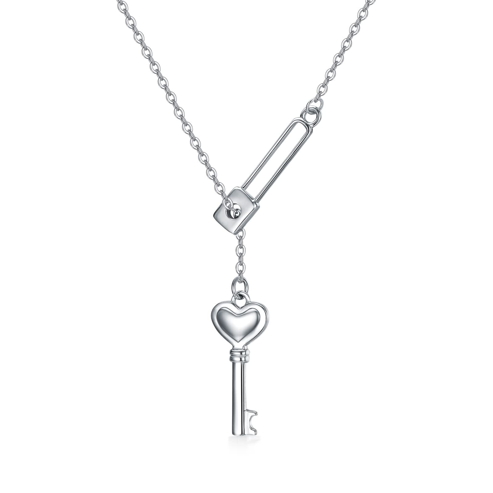 Sterling Silver Key Necklace - Rhodium Plated- Rhodium Plated