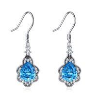 wholesale 925 Sterling Silver Blue Crystal Teardrop Dangle Earrings for Women- Oxidized/Oxidised