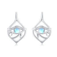 wholesale 925 Sterling Silver Moonstone Eye of Horus Huggie Earrings for Women- Rhodium Plated
