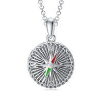 wholesale 925 Sterling Silver Compass Design Round Nautical Photo Locket Pendant with Chain - Holds 2 Photos- Oxidized/Oxidised