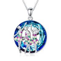 wholesale 925 Sterling Silver Round Dancing Girls with Colorful Crystals Pendant Necklace for Women- Rhodium Plated