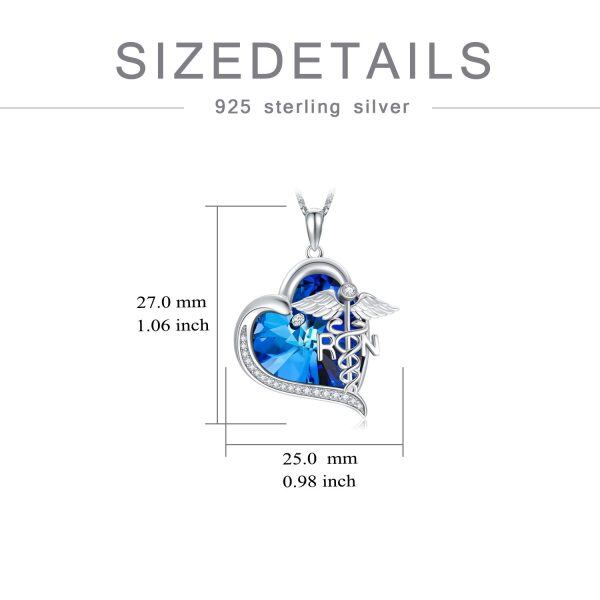 Sterling Silver RN Caduceus Pendant Necklace With Blue Crystal-1