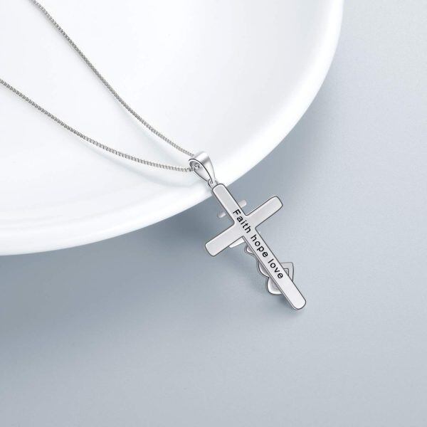 Sterling Silver Cross Heartbeat & Faith Hope Love Pendant Necklace-5