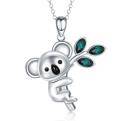 wholesale 925 Sterling Silver Green Crystal Koala Bear Charm Pendant Necklace for Women Girls  45cm Chain Length-0-0