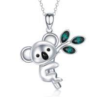 wholesale 925 Sterling Silver Green Crystal Koala Bear Charm Pendant Necklace for Women Girls  45cm Chain Length- Rhodium Plated