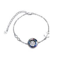 wholesale 925 Sterling Silver Color Changing Crystal Compass Anchor Charm Bracelet for Women Girls Graduation Gifts Jewelry Accessories- Rhodium Plated