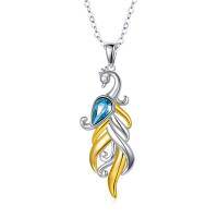 wholesale 925 Sterling Silver and Gold Plated Blue Crystal Phoenix Pendant Necklace for Women- Rhodium And Gold Plated