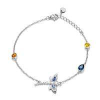 wholesale 925 Sterling Silver Butterfly Charm Adjustable Chain Bracelet with Stones and Crystals for Women- Rhodium Plated