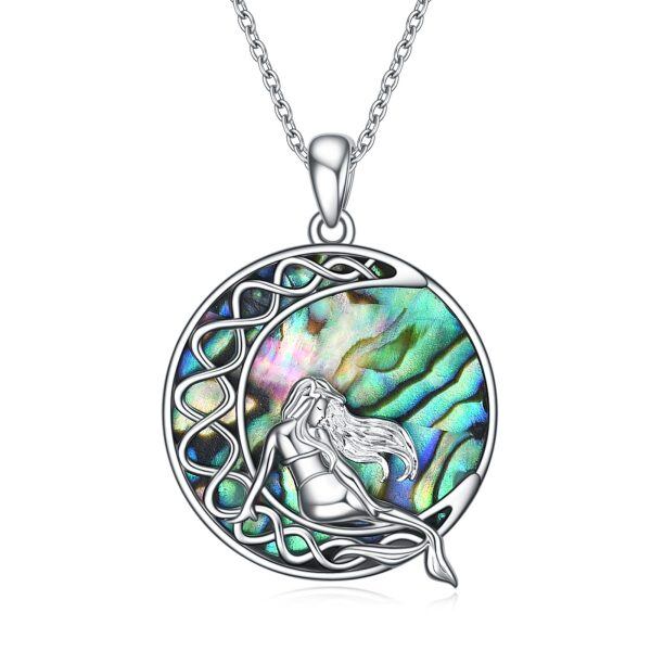 Sterling Silver Abalone Shell Sea Mermaid Pendant Necklaces-0