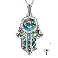 wholesale 925 Sterling Silver Abalone Shell Hamsa Hand Cremation Jewelry Keepsake Pendant Necklace with Funnel and Fill Tool- Rhodium Plated