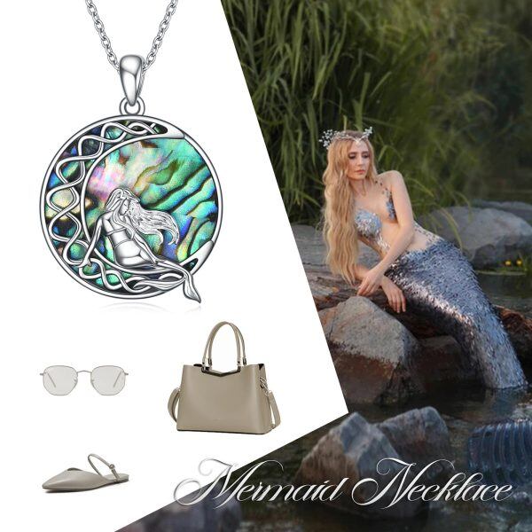 Sterling Silver Abalone Shell Sea Mermaid Pendant Necklaces-1